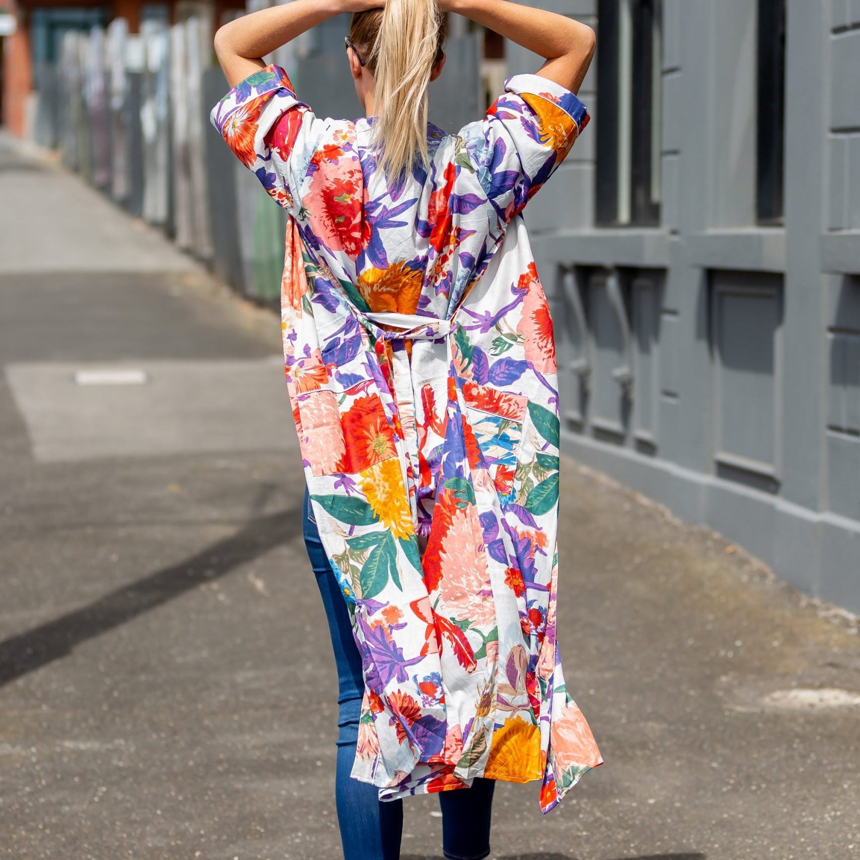 'Bright Blanche Blooms' Kimono' 100% Cotton Bathrobe