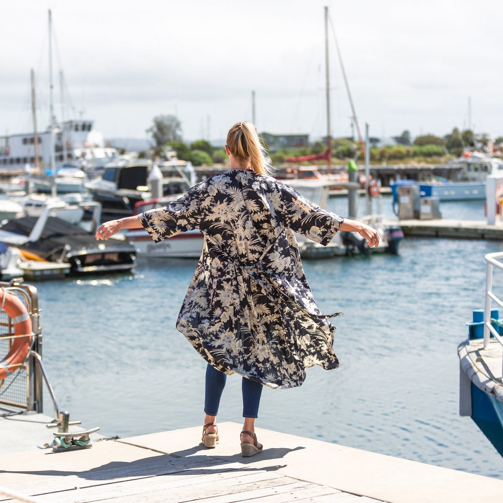 'Navy Dream' Kimono 100% Cotton Bathrobe