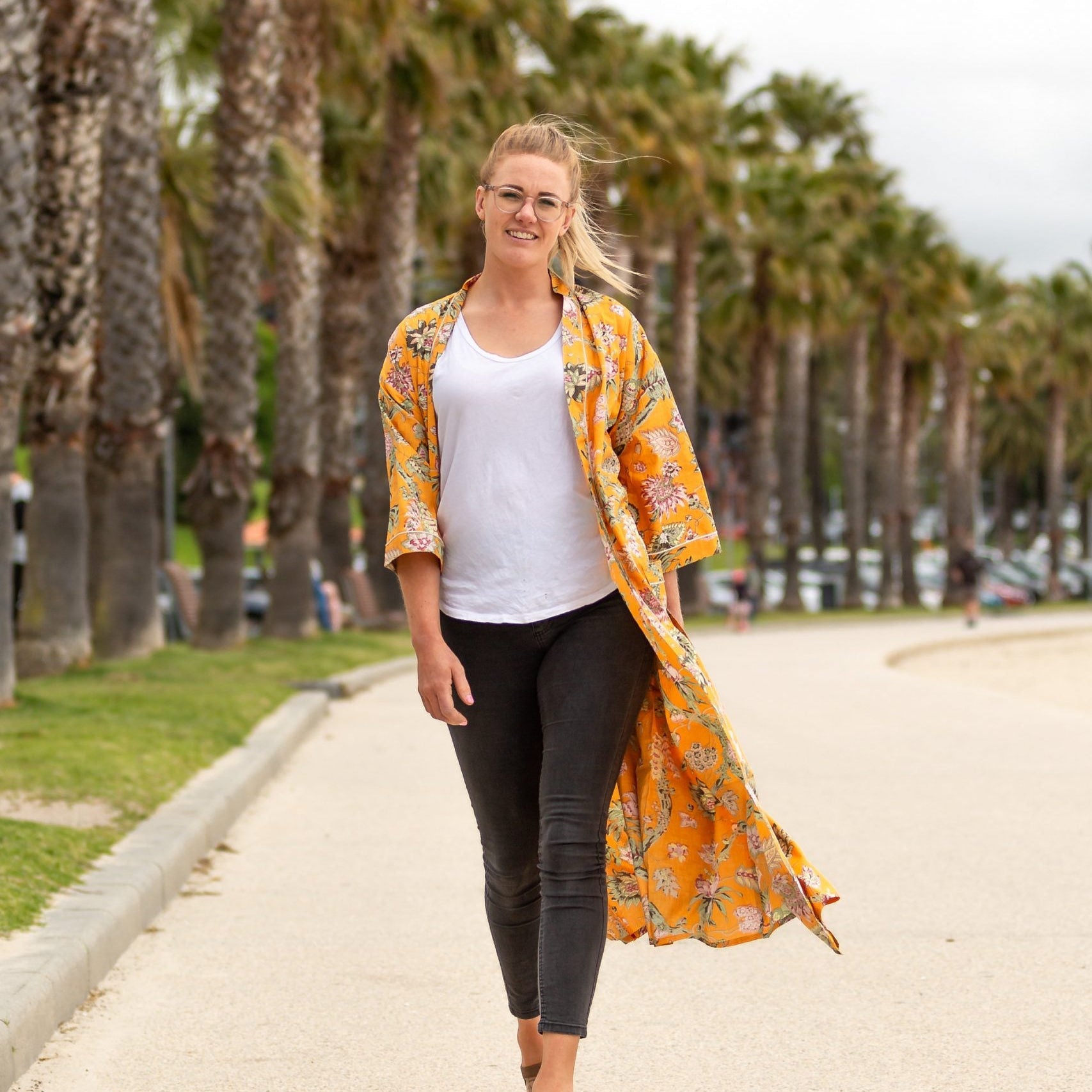 'Ornamental Orange' Kimono' 100% Cotton Bathrobe