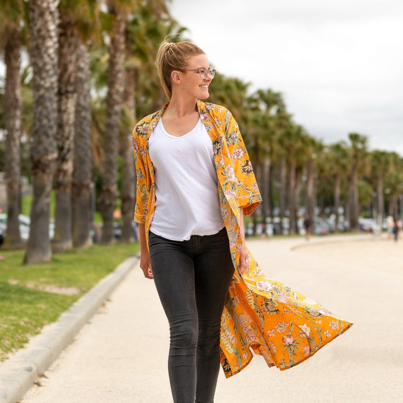 'Ornamental Orange' Kimono' 100% Cotton Bathrobe