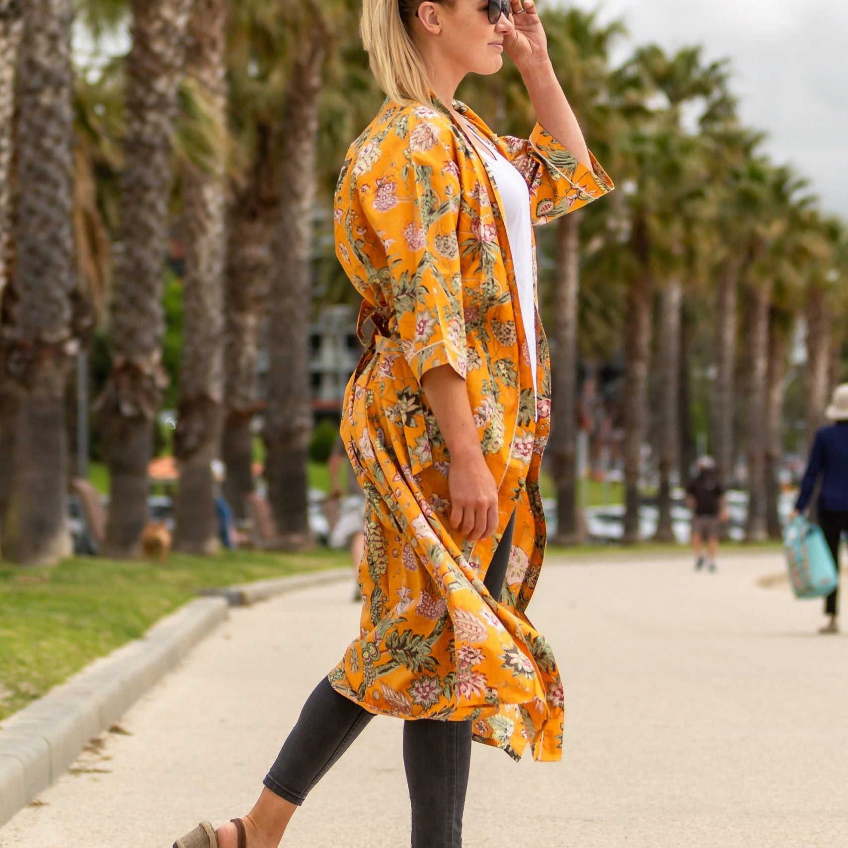 'Ornamental Orange' Kimono' 100% Cotton Bathrobe