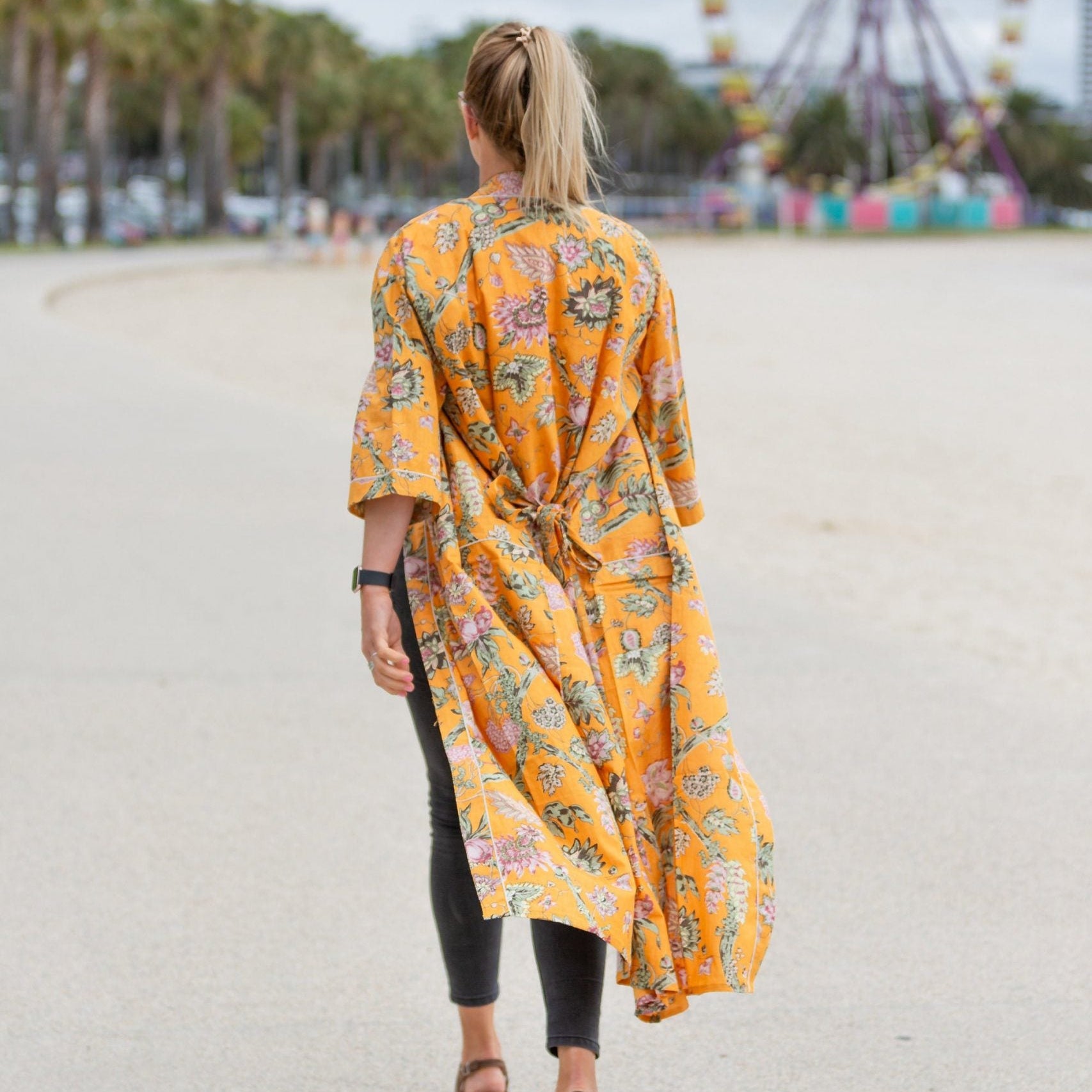 'Ornamental Orange' Kimono' 100% Cotton Bathrobe