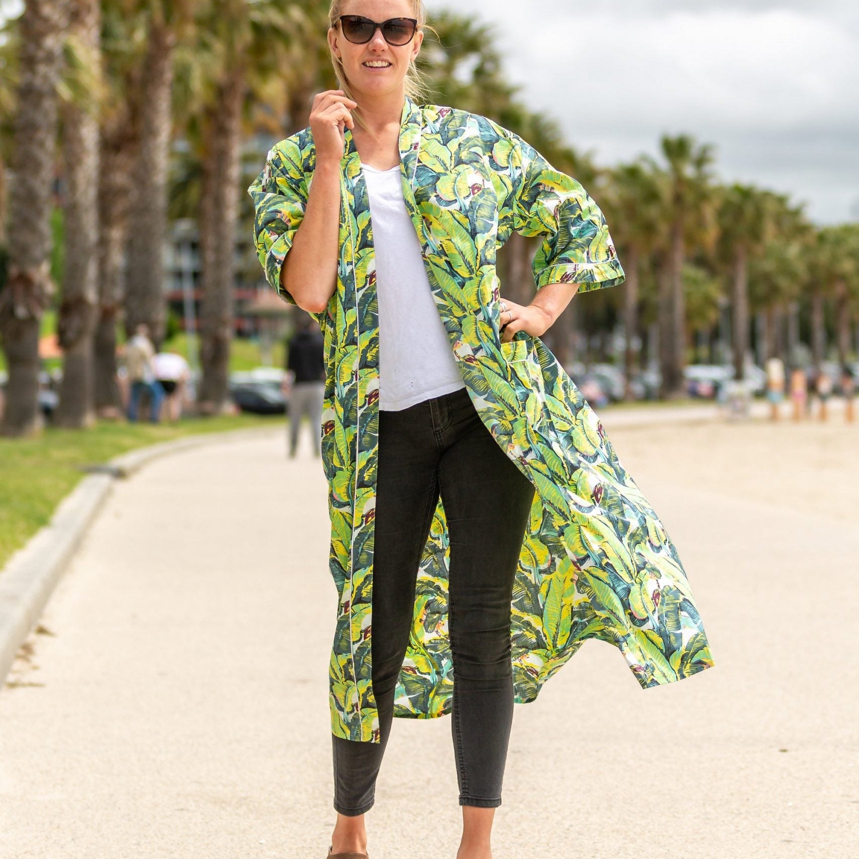 'Jade Jungle' Kimono 100% Cotton Bathrobe