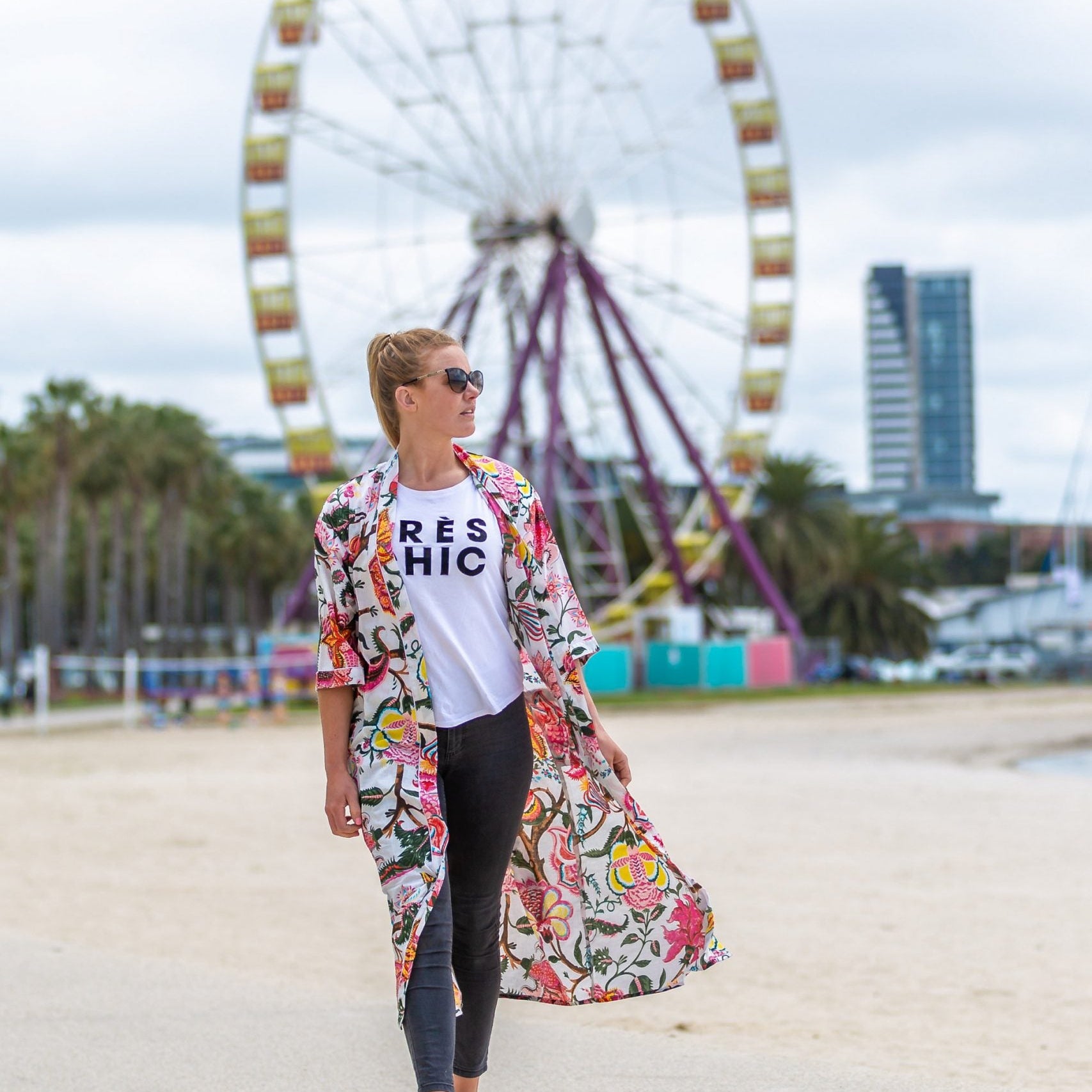 'Blooming Blanche' Kimono 100% Cotton Bathrobe