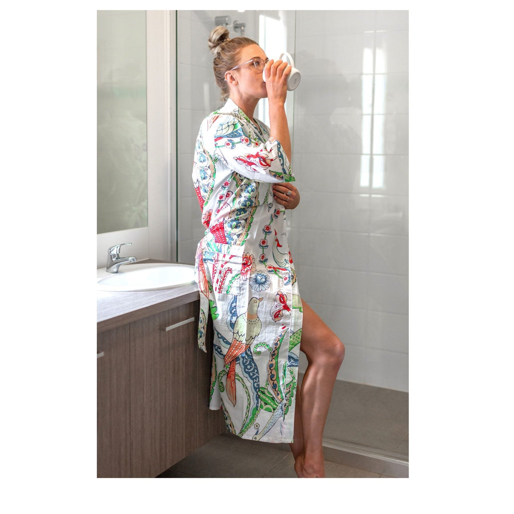 'Paradise Plumage' Kimono' 100% Cotton Bathrobe