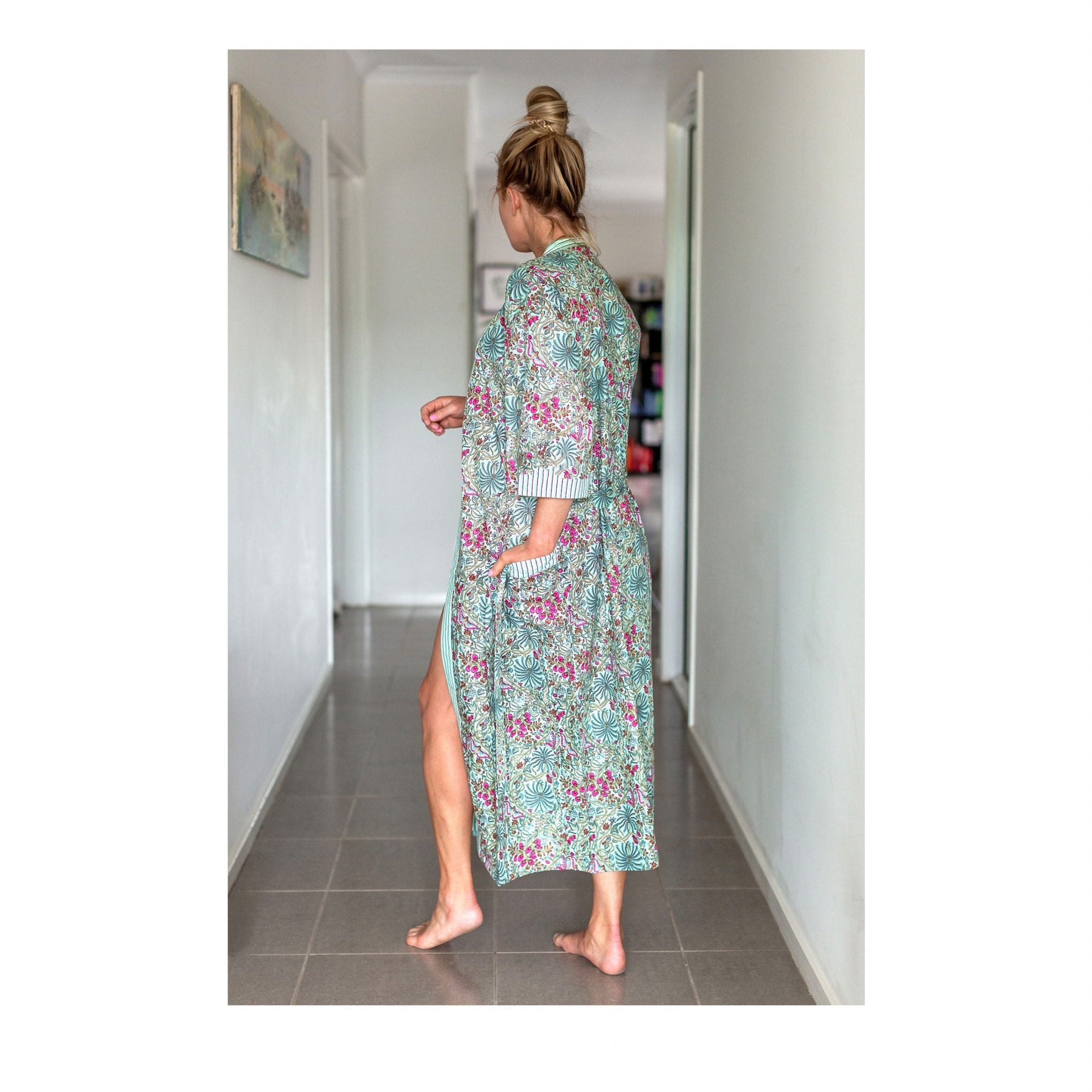 'Verdant Valley' Kimono' 100% Cotton Bathrobe