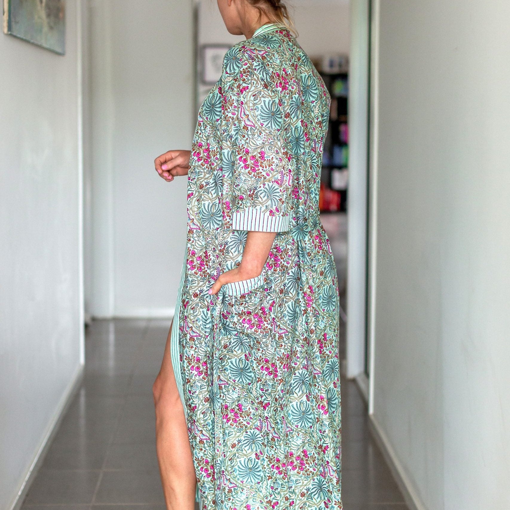 'Verdant Valley' Kimono' 100% Cotton Bathrobe