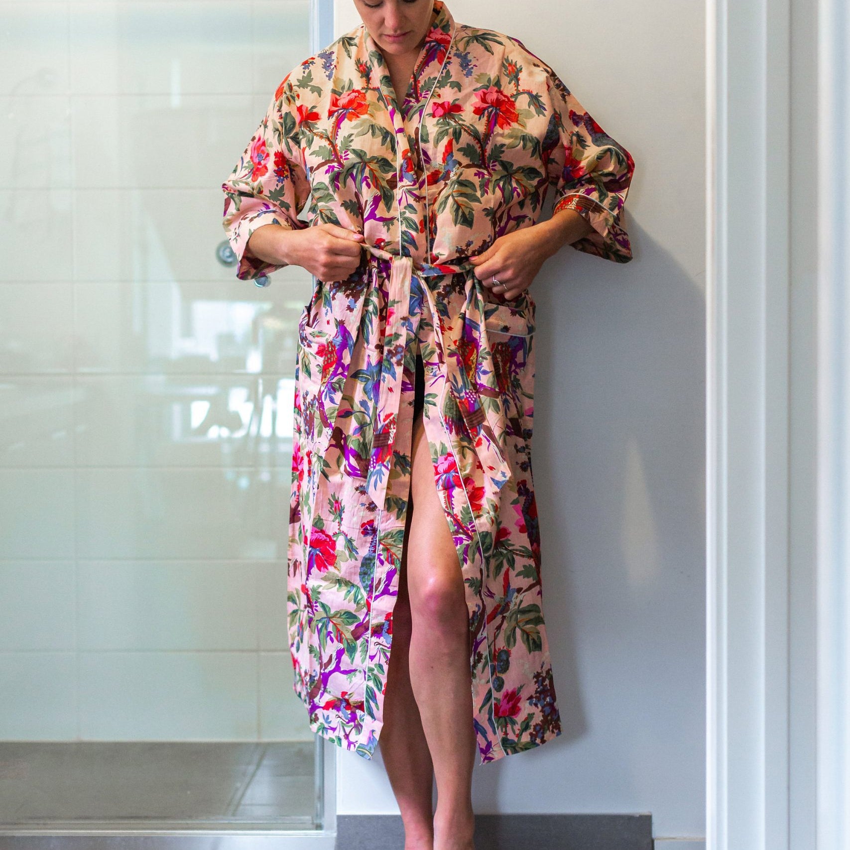 'Tan Paradise' Kimono' 100% Cotton Bathrobe